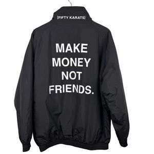 Harriton Jacket Mens Medium Fifty Karats Make Money Not Friends Full Zip Black